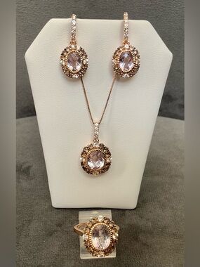 LE VIAN PRINCESS ALEXANDRA 14K ROSE GOLD AMETHYST EARRINGS NECKLACE RING SET